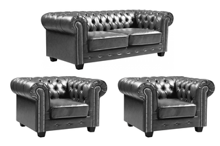Chesterfield 3+1+1 Seater Sofa Set – Grey Leather Antique Design - Sofa In Store