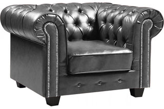 Chesterfield Antique 3+1 Seater Sofa Set – Grey Leather Classic Style - Sofa In Store