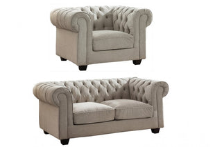 Chesterfield 2+1 Seater Sofa Set – Natural Fabric in Beige - Sofa In Store
