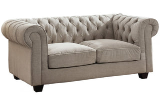 Chesterfield Natural Fabric 2 Seater Sofa – Beige Tufted Design - Sofa In Store