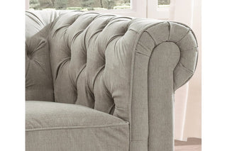 Chesterfield Natural Fabric 2 Seater Sofa – Beige Tufted Design - Sofa In Store