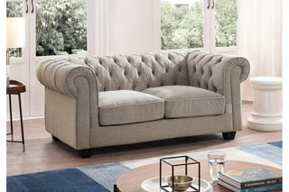 Chesterfield Natural Fabric 2 Seater Sofa – Beige Tufted Design - Sofa In Store