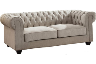 Chesterfield Natural Fabric 3 Seater Sofa – Beige with Tufted Design - Sofa In Store