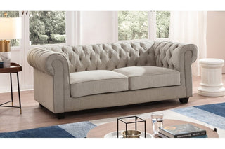 Chesterfield Natural Fabric 3 Seater Sofa – Beige with Tufted Design - Sofa In Store