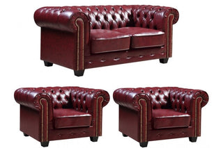 Chesterfield Antique 2+1+1 Seater Sofa Set - Red Leather Elegance