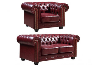 Chesterfield 2+1 Seater Sofa Set – Red Leather Antique Design
