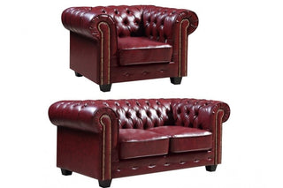 Chesterfield 2+1 Seater Sofa Set – Red Leather Antique Design