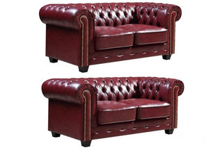 Chesterfield 2+2 Seater Sofa Set - Red Leather Antique Design