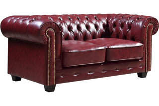 Chesterfield 2 Seater Sofa – Red Leather Antique Design