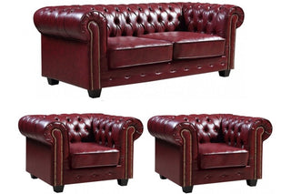 Chesterfield 3+1+1 Seater Sofa Set – Red Leather Antique Design - Sofa In Store