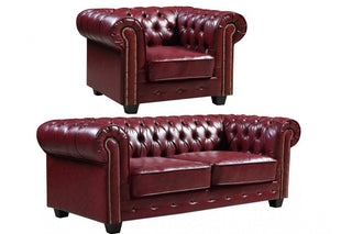 Chesterfield 3+1 Seater Sofa Set – Red Leather Antique Design