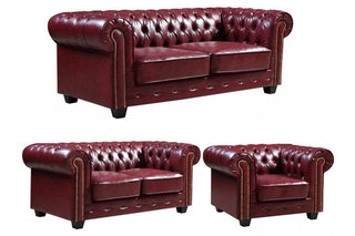 Chesterfield 3+2+1 Seater Sofa Set – Red Leather Antique Design - Sofa In Store