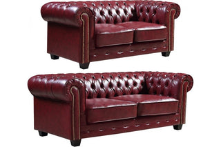 Chesterfield 3+2 Seater Sofa Set – Red Leather Antique Design