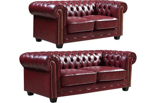 Chesterfield 3+2 Seater Sofa Set – Red Leather Antique Design