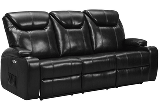 Cinema Black Leather 3 Seater Recliner Sofa with Cup Holders - Sofa In Store