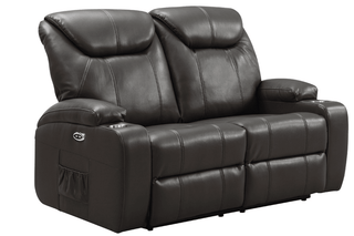 Cinema Grey 2 Seater Leather Recliner Sofa with Cup Holders - Sofa In Store