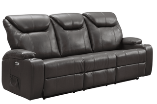 Cinema Grey Leather 3 Seater Electric Recliner Sofa with Cup Holders - Sofa In Store