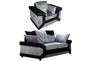 Dino Crushed Silver Velvet 2+1 Seater Sofa Set - Modern Design