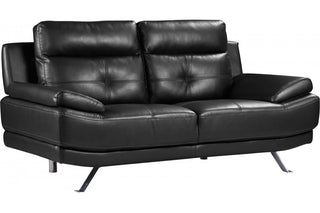 Islington Black Leather 2 Seater Sofa – Retro Design with Chrome Legs - Sofa In Store
