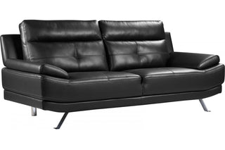 Islington Black Leather 3 Seater Sofa – Retro Design with Chrome Legs - Sofa In Store
