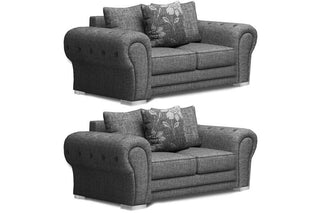 Malmo Grey Fabric 2+2 Seater Sofa Set with Chesterfield Design - Sofa In Store