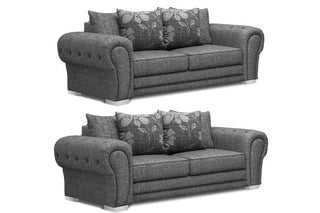 Malmo Grey Fabric 3+3 Seater Sofa Set – Stylish Chesterfield Design - Sofa In Store