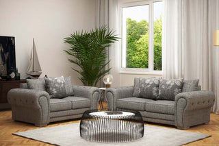 Malmo 3 Seater Sofa – Grey Fabric with Chesterfield Design