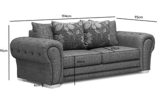 Malmo 3 Seater Sofa – Grey Fabric with Chesterfield Design