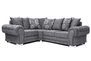 Malmo Grey Fabric Left Corner Sofa – Chesterfield Style Design - Sofa In Store
