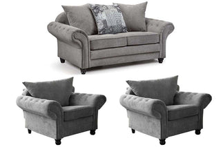 Nicole Grey Chenille Fabric 2+1+1 Seater Chesterfield Sofa Set - Sofa In Store