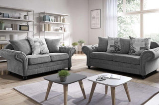 Nicole Grey Chenille Fabric 2 Seater Sofa – Stylish Chesterfield Design