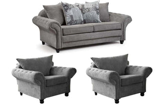 Nicole Grey Chenille Fabric 3+1+1 Seater Chesterfield Sofa Set - Sofa In Store