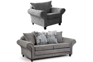 Nicole Grey Chenille Fabric 3+1 Seater Chesterfield Sofa Set - Sofa In Store