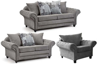 Nicole Grey Chenille Fabric 3 Seater Chesterfield Sofa Set - Sofa In Store