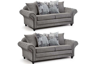 Nicole Grey Chenille Fabric 3+3 Seater Chesterfield Sofa Set - Sofa In Store