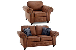 Oakland Tan Suede 2+1 Seater Sofa Set – Chesterfield Style - Sofa In Store