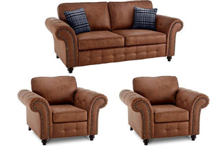 Oakland Tan Suede 3+1+1 Seater Sofa Set – Chesterfield Design - Sofa In Store