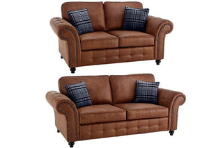 Oakland Tan Suede 3+2 Seater Sofa Set – Chesterfield Style Design - Sofa In Store