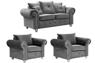 Olympia 2+1+1 Seater Fabric Sofa Set – Grey Velvet Chesterfield Design - Sofa In Store