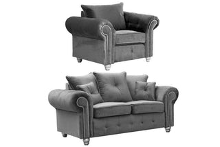 Olympia Grey Fabric Velvet 2+1 Seater Chesterfield Sofa Set - Sofa In Store