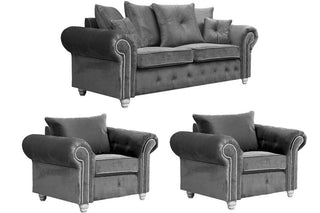 Olympia 3+1+1 Seater Fabric Sofa Set – Grey Velvet Chesterfield Design - Sofa In Store