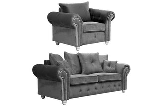Olympia Grey Fabric Velvet 3+1 Seater Sofa Set - Chesterfield Style - Sofa In Store