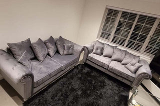 Olympia 3+2 Seater Fabric Sofa Set – Grey Velvet Chesterfield Design - Sofa In Store