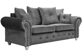 Olympia Grey Fabric Velvet 3 Seater Chesterfield Sofa