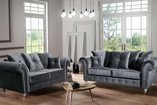 Olympia Grey Fabric Velvet 3 Seater Chesterfield Sofa
