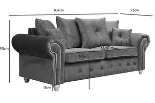 Olympia Grey Fabric Velvet 3 Seater Chesterfield Sofa