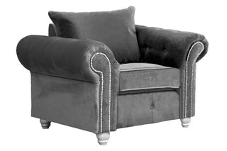 Olympia 1 Seater Fabric Armchair – Grey Velvet Chesterfield Design - Sofa In Store