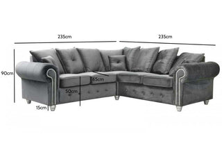 Olympia 5 Seater Grey Fabric Velvet Corner Sofa with Chesterfield Design - Sofa In Store