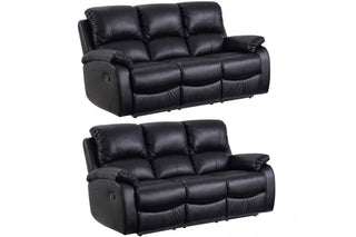 Roma 3+3 Black Leather Recliner Sofa Set – Premium Comfort Design - Sofa In Store