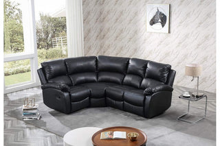 Roma Black Leather Recliner 4 Seater Corner Sofa - Modular Design